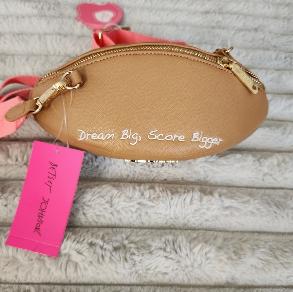Betsey Johnson Brown and Pink Football Crossbody Bag NWT - Picture 5 of 15